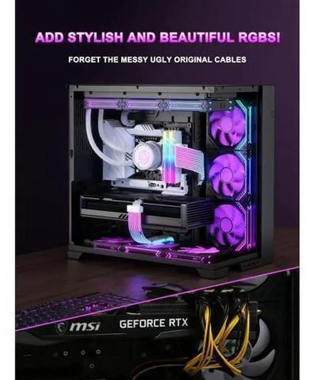 Alt view image 6 of 7 - Vszerda RGB 12VHPWR Cable Set,ARGB PSU Extension of Soft LED Strip Include 24Pin ATX,16 Pin to 2×8 Pin GPU Power Supply Cables for RTX 5090 5080 4080 PC Custom