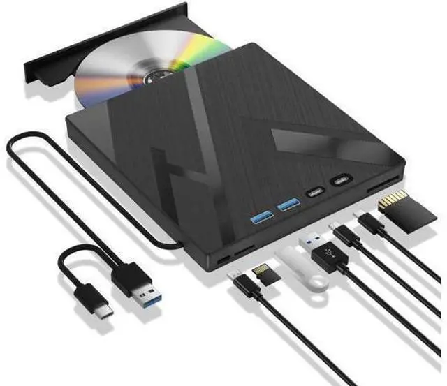 Main image of Vszerda 7 in 1 External Blu Ray Drive, External Blueray/DVD Drive for PC with SD/TF Port Blu Ray Burner, Support 100G Disc R/W for PC External Blu Ray Drive for Windows Linux MacOS Laptop Desktop