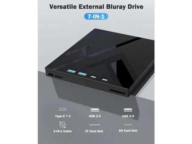 Alt view image 3 of 7 - Vszerda 7 in 1 External Blu Ray Drive, External Blueray/DVD Drive for PC with SD/TF Port Blu Ray Burner, Support 100G Disc R/W for PC External Blu Ray Drive for Windows Linux MacOS Laptop Desktop