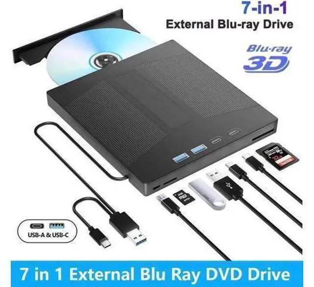 Main image of Vszerda 7 in 1 External Blu-ray Drive, USB 3.0 Type-C BD DVD CD Player Portable CD DVD Burner with SD/TF Card Slot,Support 100G Disc R/W for PC Compatible with Windows XP/7/8/10/11 Mac Laptop Desktop