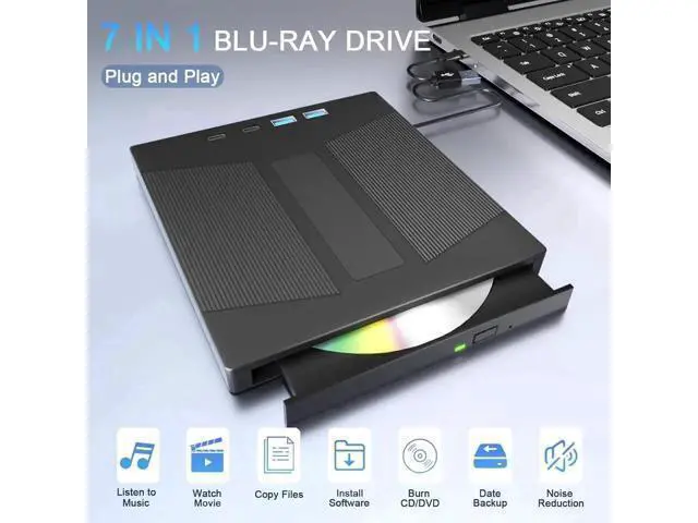 Alt view image 4 of 7 - Vszerda 7 in 1 External Blu-ray Drive, USB 3.0 Type-C BD DVD CD Player Portable CD DVD Burner with SD/TF Card Slot,Support 100G Disc R/W for PC Compatible with Windows XP/7/8/10/11 Mac Laptop Desktop