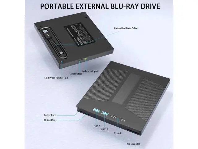 Alt view image 2 of 7 - Vszerda 7 in 1 External Blu-ray Drive, USB 3.0 Type-C BD DVD CD Player Portable CD DVD Burner with SD/TF Card Slot,Support 100G Disc R/W for PC Compatible with Windows XP/7/8/10/11 Mac Laptop Desktop