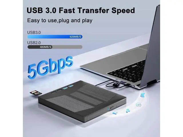 Alt view image 6 of 7 - Vszerda 7 in 1 External Blu-ray Drive, USB 3.0 Type-C BD DVD CD Player Portable CD DVD Burner with SD/TF Card Slot,Support 100G Disc R/W for PC Compatible with Windows XP/7/8/10/11 Mac Laptop Desktop
