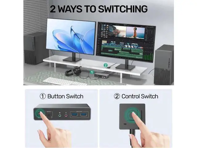 Alt view image 4 of 7 - HDMI KVM Switch 2 Monitors 2 Computers, Dual Monitor KVM USB Switcher 4K@60Hz, HDMI Extended/Mirror Display for 2 PC Share 2 Monitors, with 3 USB 3.0 Port, Desktop Controller and 2 USB Cables