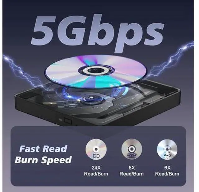 Alt view image 2 of 7 - Vszerda External Blu Ray Drive Support 50G Disc Read/Write, 3D Portable USB 3.0&Type-C External Blueray/DVD Drive for PC, CD/DVD/Blu Ray Burner Suitable for Windows MacOS Linux Laptop Desktop