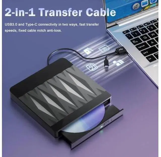 Alt view image 5 of 7 - Vszerda External Blu Ray Drive Support 50G Disc Read/Write, 3D Portable USB 3.0&Type-C External Blueray/DVD Drive for PC, CD/DVD/Blu Ray Burner Suitable for Windows MacOS Linux Laptop Desktop