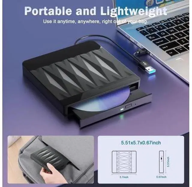 Alt view image 7 of 7 - Vszerda External Blu Ray Drive Support 50G Disc Read/Write, 3D Portable USB 3.0&Type-C External Blueray/DVD Drive for PC, CD/DVD/Blu Ray Burner Suitable for Windows MacOS Linux Laptop Desktop