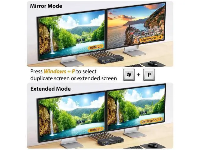 Alt view image 5 of 7 - Vszerda HDMI + Displayport KVM Switch 4 Computers 2 Monitors, 8K@60Hz 4K@144Hz, USB 3.0 Dual Monitor KVM Switches for 4 PC Share 2 Monitors and Keyboard, Mouse and Printer, with Wired Remote