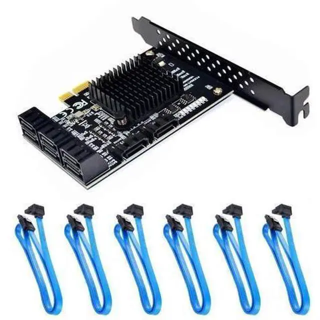 Main image of Vszerda 8 Ports SATA 3.0 to PCIe Expansion Card Adapter Converter with 6 SATA Cables Low Profile Bracket Boot As System Disk for Marvell 88SE9215 Chip with Heat Sink HDD (6*Blue 90 °Cable)