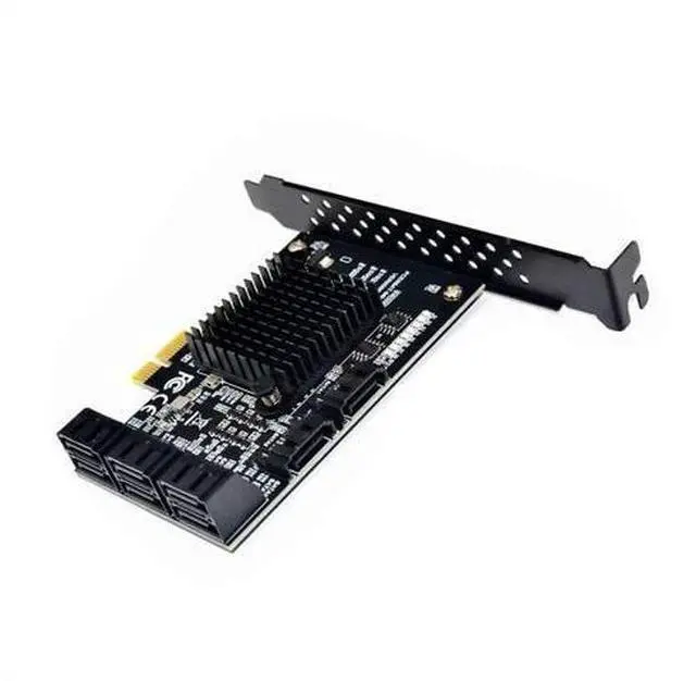 Alt view image 4 of 6 - Vszerda 8 Ports SATA 3.0 to PCIe Expansion Card Adapter Converter with 6 SATA Cables Low Profile Bracket Boot As System Disk for Marvell 88SE9215 Chip with Heat Sink HDD (6*Blue 90 °Cable)