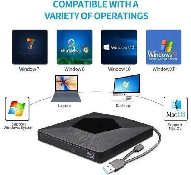 Alt view image 4 of 7 - Vszerda External 3D Blu Ray DVD Drive Burner, Wihool Ultra Slim USB 3.0 and Type-C Blu Ray BD CD DVD Burner Player Writer Reader Disk for Mac OS, Windows xp/7/8/10, Laptop PC (Black)