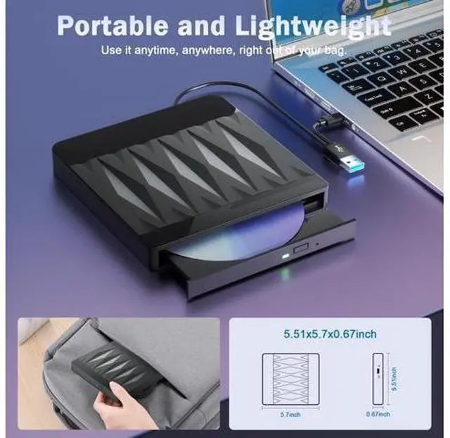 Alt view image 2 of 7 - Vszerda External Blu Ray Drive Support 50G Disc Read/Write, 3D Portable USB 3.0&Type-C External Blueray/DVD Drive for PC, CD/DVD/Blu Ray Burner Suitable for Windows MacOS Linux Laptop Desktop
