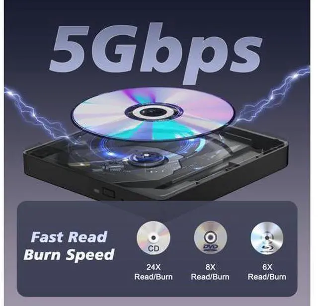 Alt view image 4 of 7 - Vszerda External Blu Ray Drive Support 50G Disc Read/Write, 3D Portable USB 3.0&Type-C External Blueray/DVD Drive for PC, CD/DVD/Blu Ray Burner Suitable for Windows MacOS Linux Laptop Desktop