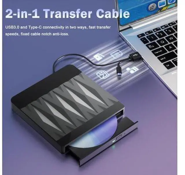Alt view image 7 of 7 - Vszerda External Blu Ray Drive Support 50G Disc Read/Write, 3D Portable USB 3.0&Type-C External Blueray/DVD Drive for PC, CD/DVD/Blu Ray Burner Suitable for Windows MacOS Linux Laptop Desktop