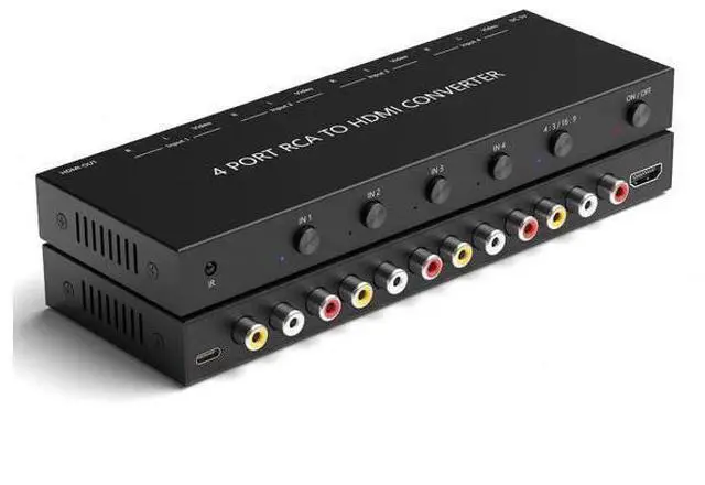 Main image of 4 Port RCA to HDMI Converter 1080P/720P RCA Composite CVBS AV Switch to HDMI Converter Adapter Support 4:3/16:9 Switch, for Sega Xbox PS1 PS2 PS3 N64 NGC SNES WII VHS VCR Camera DVD(With Remote