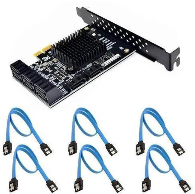 Main image of JAENFONG 8 Ports SATA 3.0 to PCIe Expansion Card Adapter Converter with 6 SATA Cables Low Profile Bracket Boot As System Disk for Marvell 88SE9215 Chip with Heat Sink HDD (6*Blue Straight Cable)