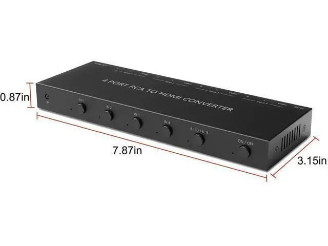 Alt view image 6 of 6 - 4 Port RCA to HDMI Converter 1080P/720P RCA Composite CVBS AV Switch to HDMI Converter Adapter Support 4:3/16:9 Switch, for Sega Xbox PS1 PS2 PS3 N64 NGC SNES WII VHS VCR Camera DVD(With Remote