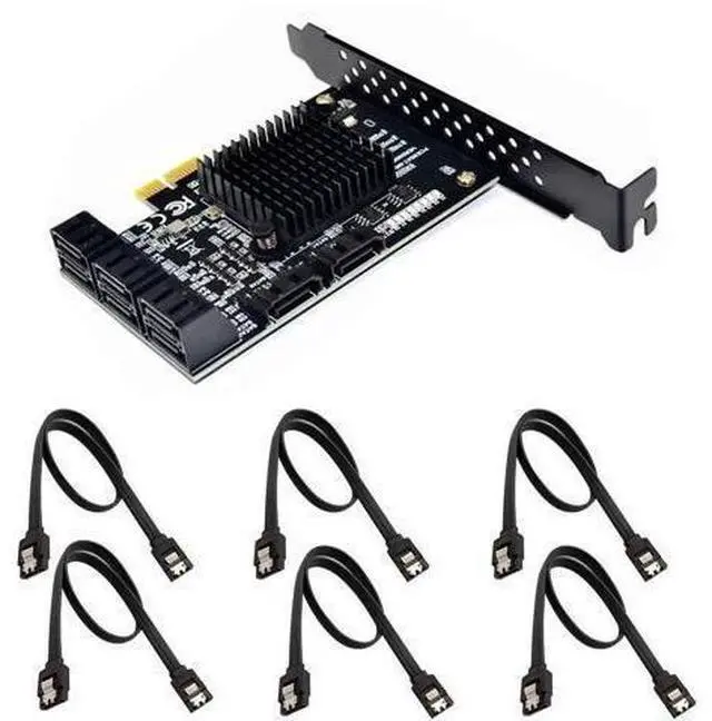 Main image of JAENFONG 8 Ports SATA 3.0 to PCIe Expansion Card Adapter Converter with 6 SATA Cables Low Profile Bracket Boot As System Disk for Marvell 88SE9215 Chip with Heat Sink HDD (6*Black Straight Cable)