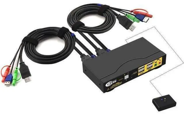 Main image of 2 Port KVM Switch HDMI, Dual Port KVM HDMI Switch with Audio, Microphone, 2 USB 2.0 Hub and Cables Support Wireless Keyboard Mouse Resolution Up to 4Kx2K@60Hz 4:4:4
