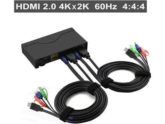 Alt view image 2 of 6 - 2 Port KVM Switch HDMI, Dual Port KVM HDMI Switch with Audio, Microphone, 2 USB 2.0 Hub and Cables Support Wireless Keyboard Mouse Resolution Up to 4Kx2K@60Hz 4:4:4