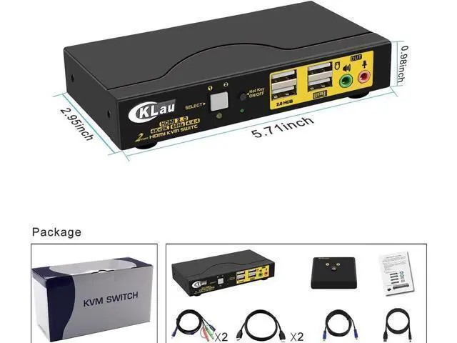 Alt view image 6 of 6 - 2 Port KVM Switch HDMI, Dual Port KVM HDMI Switch with Audio, Microphone, 2 USB 2.0 Hub and Cables Support Wireless Keyboard Mouse Resolution Up to 4Kx2K@60Hz 4:4:4