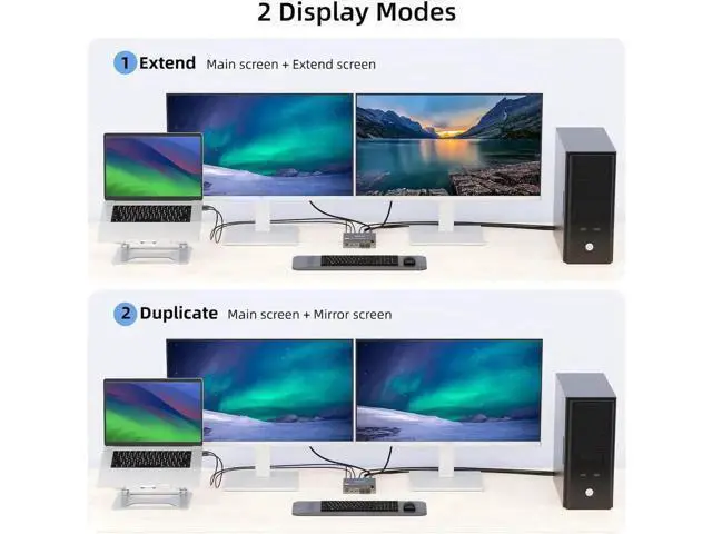 Alt view image 5 of 7 - Vszerda 2 Port USB C HDMI KVM Switch 2 Computers 2 Monitors, Dual Monitor USB 3.0 USB Type C HDMI KVM Switch Supports 4K@60Hz for 2 Laptops that Share Keyboard, Mouse and Monitor, with Wired Remote