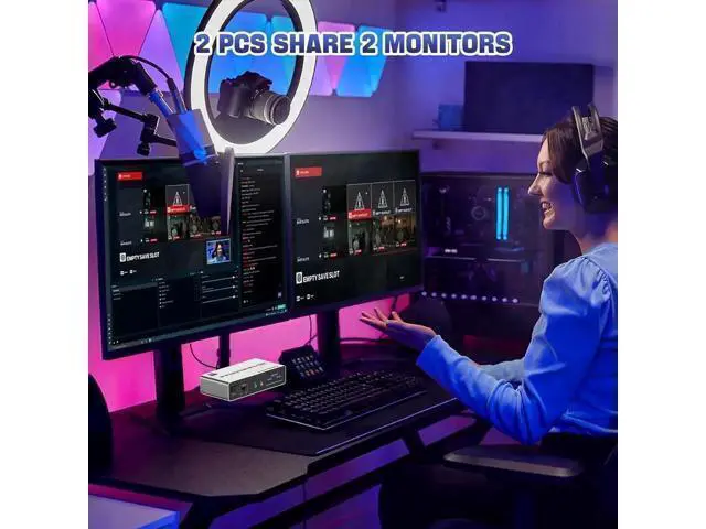 Alt view image 5 of 7 - USB 3.0 DisplayPort KVM Switch 2 Computers 2 Monitors 8K@60Hz 4K@144Hz, Dual Monitor Displayport KVM Switches with Audio Microphone Output and 3 USB 3.0 Ports, Desktop Controller & 2 USB Cable