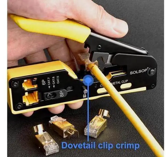 Alt view image 3 of 6 - Pass Through RJ45 Crimp Tool Kit All-in-One Ethernet Crimper Cat7 Cat6 Cat5 Crimping Tool with Network Cable Tester, 50-Pack Cat6 RJ45 Pass Through Connector, 50-Pack Connector Boots