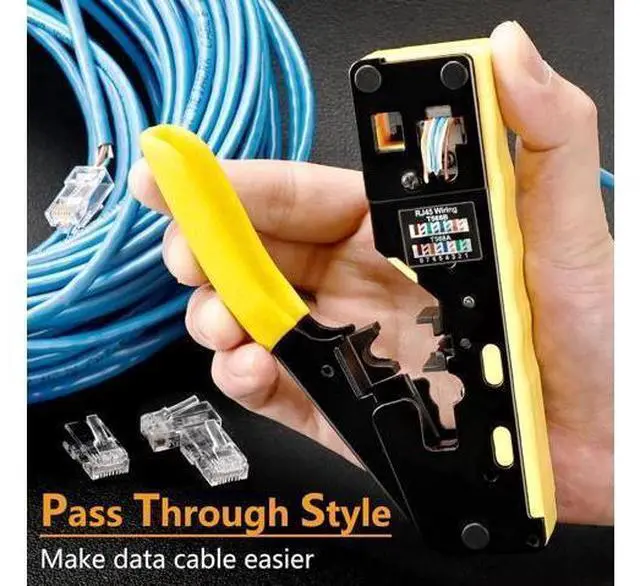 Alt view image 2 of 6 - Pass Through RJ45 Crimp Tool Kit All-in-One Ethernet Crimper Cat7 Cat6 Cat5 Crimping Tool with Network Cable Tester, 50-Pack Cat6 RJ45 Pass Through Connector, 50-Pack Connector Boots