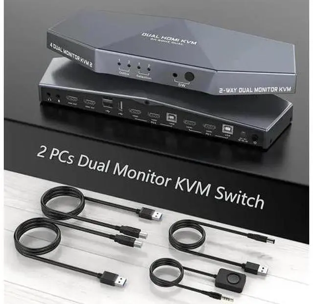 Main image of 4K@60HZ 2 PCs Dual Monitor KVM Switch, HDMI KVM Switch Dual Monitor Suitable for 2 Computers + 2 Monitors with Audio, USB Powered, Hotkey Switch, 4K Monitor hdmi Switch with Cables