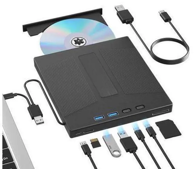 Main image of Vszerda 7 in 1 External Blu Ray Drive, External Blueray/DVD Drive for PC Support 100G Disc Read&Write, USB 3.0&Type-C Blu Ray Burner with SD/TF Port, Compatible with Windows MacOS Linux Laptop Desktop