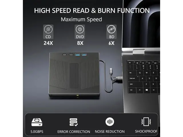 Alt view image 3 of 7 - Vszerda 7 in 1 External Blu Ray Drive, External Blueray/DVD Drive for PC Support 100G Disc Read&Write, USB 3.0&Type-C Blu Ray Burner with SD/TF Port, Compatible with Windows MacOS Linux Laptop Desktop