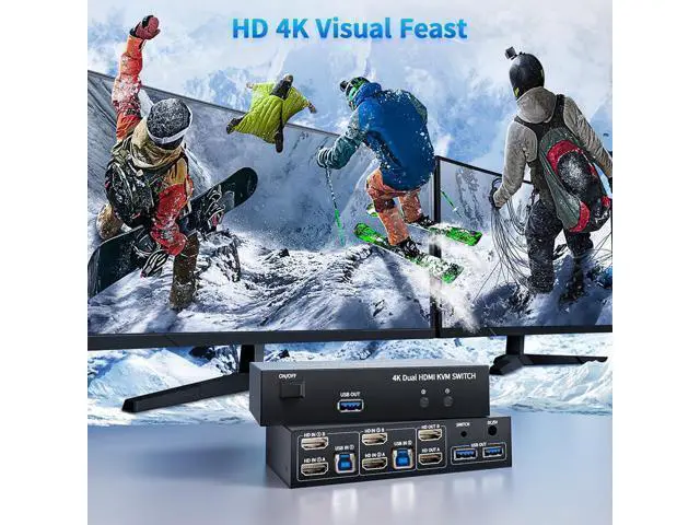 Alt view image 5 of 7 - Vszerda 2 HDMI Port KVM Switch Dual Monitor with 3 USB 3.0 Ports, HDMI KVM Switch for 2 Monitors 2 Computers, Support 4K@60Hz Copy Extended Splicing Display, Button Controller & 2 USB Cables Included