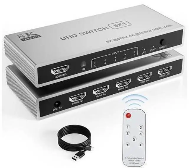Main image of 8K HDMI Splitter 5 in 1 Out HDMI Switch Splitter, 8K@60Hz/4K@120Hz HDMI Switch Box Port Expander with Remote 5 Port HDMI Switcher Selector Support 3D CEC HDR HDCP2.3 for PS5/4/3 Xbox TV Fire Stick
