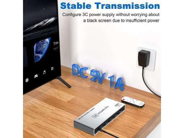 Alt view image 4 of 5 - 8K HDMI Splitter 5 in 1 Out HDMI Switch Splitter, 8K@60Hz/4K@120Hz HDMI Switch Box Port Expander with Remote 5 Port HDMI Switcher Selector Support 3D CEC HDR HDCP2.3 for PS5/4/3 Xbox TV Fire Stick
