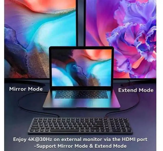 Alt view image 5 of 7 - USB C Hub Wired Keyboard with Number Pad for Mac, 9 in 1 USB C Docking Station with 4K HDMI, 4 USB Ports, 100W PD, SD/TF Cards Reader, Full-Size Aluminum Keyboard for MacBook/MacOS/Windows/Android
