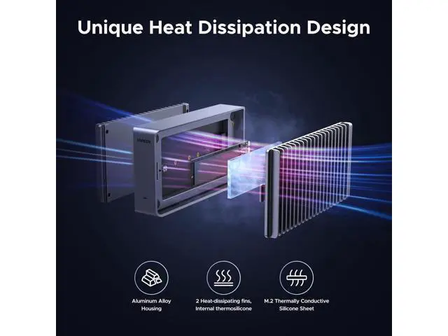 Alt view image 4 of 7 - UGREEN 40Gbps M.2 NVMe Enclosure with Aluminum Double-Sided Fin Heat Dissipation, No Noise External SSD Case Compatible with Thunderbolt 4/3/USB4/3.2/2.0 M1 M2 Pro/Max (SSD Not Included)