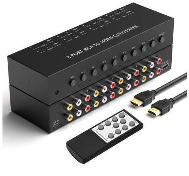 Main image of 8 Port RCA to HDMI Converter 1080P/720P RCA Composite CVBS AV Switch to HDMI Converter Adapter Support 4:3/16:9 Switch, for Sega Xbox PS1 PS2 PS3 N64 NGC SNES WII VHS VCR Camera DVD(With Remote