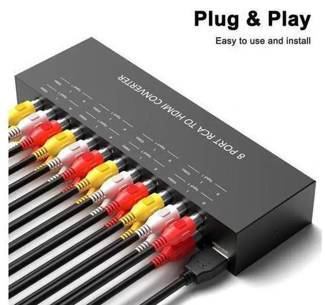 Alt view image 5 of 7 - 8 Port RCA to HDMI Converter 1080P/720P RCA Composite CVBS AV Switch to HDMI Converter Adapter Support 4:3/16:9 Switch, for Sega Xbox PS1 PS2 PS3 N64 NGC SNES WII VHS VCR Camera DVD(With Remote