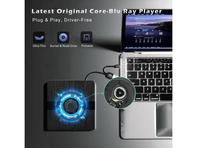 Alt view image 4 of 7 - External Blu Ray Drive, BD Player with Read/Write Capability Portable Blu-ray Player with USB 3.0 and Type-C CD/DVD Burner 3D Blu-ray Drive Compatible with Win10 and Mac OS,Drive Blu Ray Player for PC