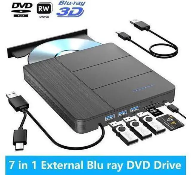 Main image of Vszerda 7 in 1 External Blu-ray Drive with 4 USB Port & TF/SD Card Slots, Support 100G Read & Write, Portable DVD Drive Blu ray Burner, Suitable for Laptop, Desktop, Windows XP/7/8/10/11,Linux, MacOS