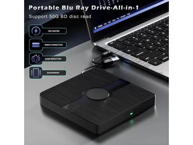 Alt view image 7 of 7 - External Blu Ray Drive, BD Player with Read/Write Capability Portable Blu-ray Player with USB 3.0 and Type-C CD/DVD Burner 3D Blu-ray Drive Compatible with Win10 and Mac OS,Drive Blu Ray Player for PC