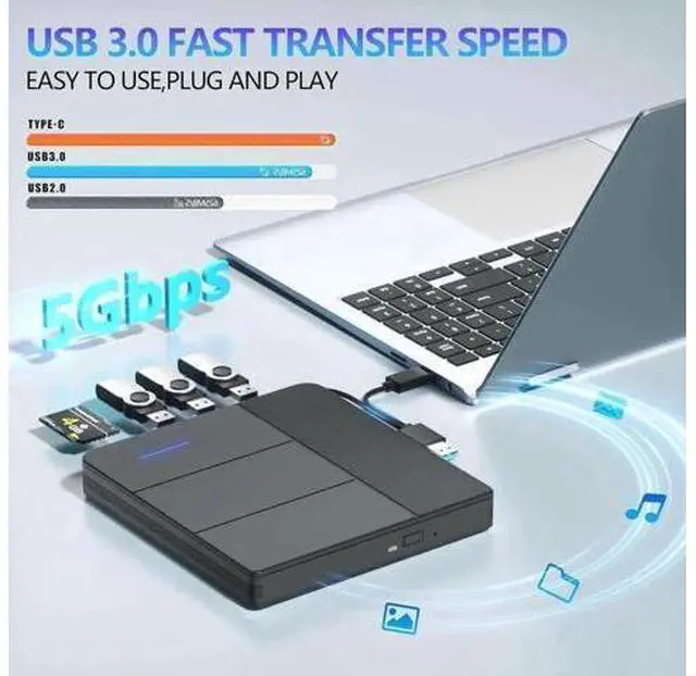 Alt view image 2 of 7 - Vszerda 7 in 1 External Blu-ray Drive with 4 USB Port & TF/SD Card Slots, Support 100G Read & Write, Portable DVD Drive Blu ray Burner, Suitable for Laptop, Desktop, Windows XP/7/8/10/11,Linux, MacOS