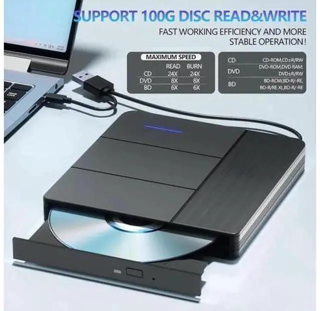 Alt view image 3 of 7 - Vszerda 7 in 1 External Blu-ray Drive with 4 USB Port & TF/SD Card Slots, Support 100G Read & Write, Portable DVD Drive Blu ray Burner, Suitable for Laptop, Desktop, Windows XP/7/8/10/11,Linux, MacOS