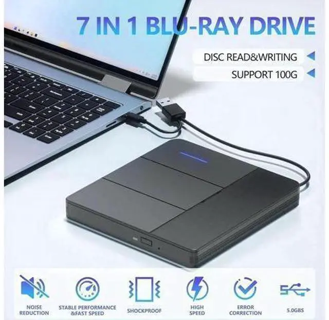 Alt view image 5 of 7 - Vszerda 7 in 1 External Blu-ray Drive with 4 USB Port & TF/SD Card Slots, Support 100G Read & Write, Portable DVD Drive Blu ray Burner, Suitable for Laptop, Desktop, Windows XP/7/8/10/11,Linux, MacOS