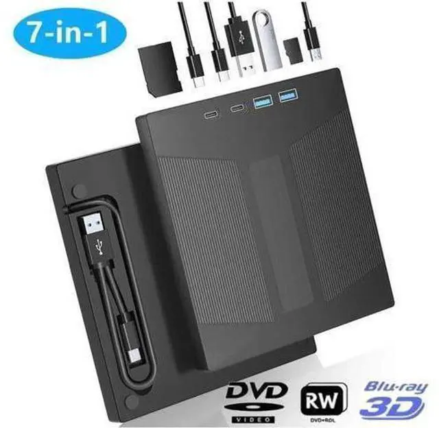 Main image of External Blu Ray Drive, 7 IN 1 Portable Blu Ray Burner USB 3.0 Type-C Blu Ray Drive Support 100G Disc Read&Write External Bluray CD/DVD Drive Compatible with Windows MacOS Linux Laptop Desktop