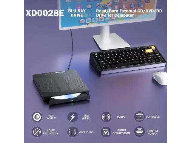 Alt view image 4 of 7 - External Blu Ray Drive, 7 IN 1 Portable Blu Ray Burner USB 3.0 Type-C Blu Ray Drive Support 100G Disc Read&Write External Bluray CD/DVD Drive Compatible with Windows MacOS Linux Laptop Desktop