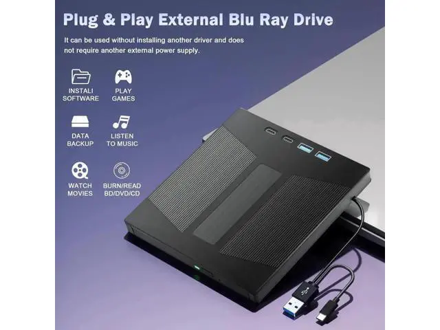 Alt view image 3 of 7 - External Blu Ray Drive, 7 IN 1 Portable Blu Ray Burner USB 3.0 Type-C Blu Ray Drive Support 100G Disc Read&Write External Bluray CD/DVD Drive Compatible with Windows MacOS Linux Laptop Desktop