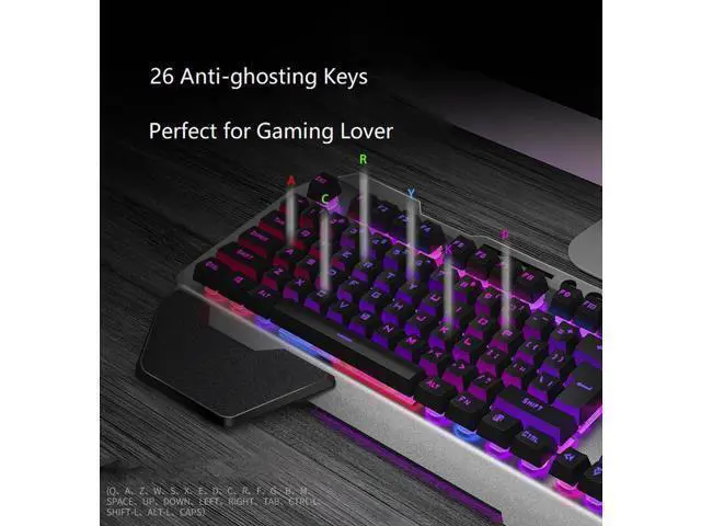 Alt view image 6 of 7 - Technology K680 Ergonomic Design,Cool Exterior Waterproof Wired 26 Anti-ghosting Keys Mechanical Feeling, Rainbow Backlit Keyboard And 2400DPI Mouse and Bluetooth Headset Combo-Black