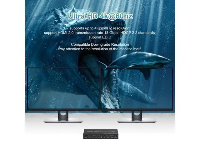 Alt view image 6 of 7 - Vszerda USB 3.0 HDMI KVM Switch 2 Monitors 4 Computers, Support EDID, 4K@60Hz KVM Switch HDMI Dual Monitor 4 PCs, with Audio Microphone and 3 USB 3.0 Ports, PC Monitor Keyboard Mouse Switcher for 4 PC